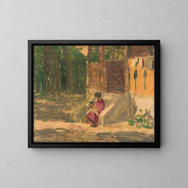 vooraan een huis - Jozef Teodor Mousson — ingelijst kunstwerk aan de muur