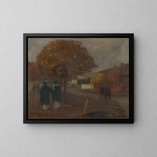 op de weg - Jozef Teodor Mousson — ingelijst kunstwerk aan de muur