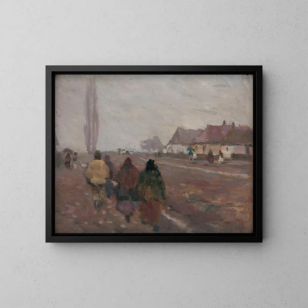 op de marktweg van Michalovice - Jozef Teodor Mousson — ingelijst kunstwerk aan de muur