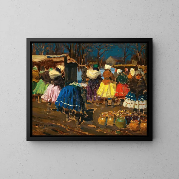 Op de markt - Jozef Teodor Mousson — ingelijst kunstwerk aan de muur
