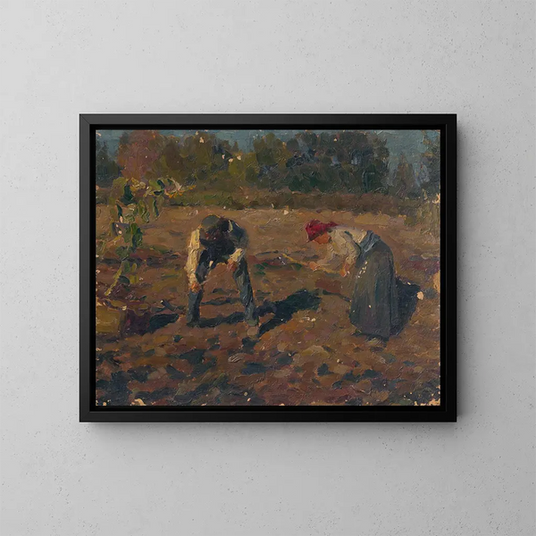 De aardappeloogst - Jozef Teodor Mousson — ingelijst kunstwerk aan de muur