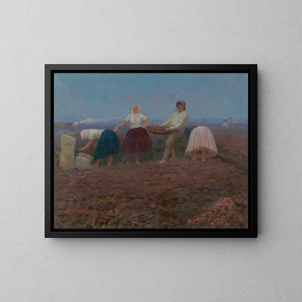 De aardappeloogst - Jozef Teodor Mousson — ingelijst kunstwerk aan de muur