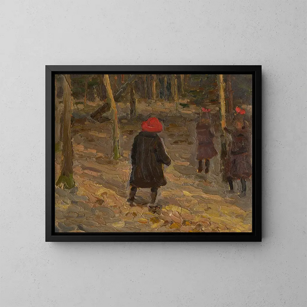 De kinderen van de kunstenaar in het park - Jozef Teodor Mousson — ingelijst kunstwerk aan de muur