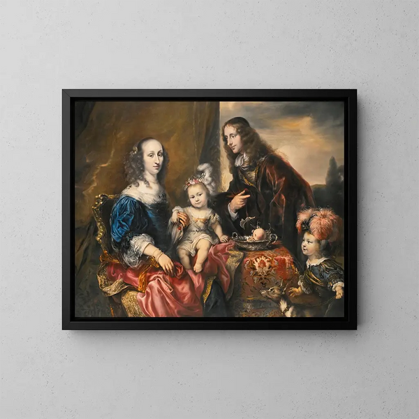 Elegant traditioneel familieportret geïdentificeerd als dat van kolonel John Hutchinson (1616-1664) en zijn familie - Jürgen Ovens — ingelijst kunstwerk aan de muur
