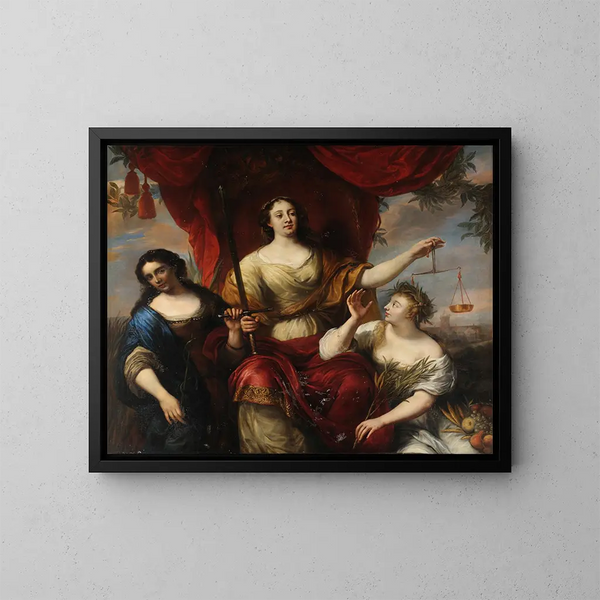 Rechtvaardigheid of Voorzichtigheid, Rechtvaardigheid en Vrede - Jürgen Ovens — ingelijst kunstwerk aan de muur