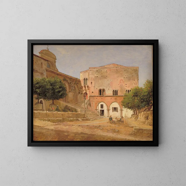 De markt in Priverno - Jørgen Roed — ingelijst kunstwerk aan de muur