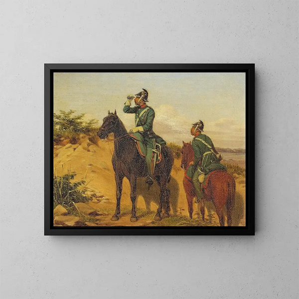 Aan de uitkijk, houdt men de wacht - Jørgen Sonne — ingelijst kunstwerk aan de muur