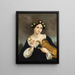Portrait of a woman with a cat and ivy - Juan Cordero — framed artwork on a wall