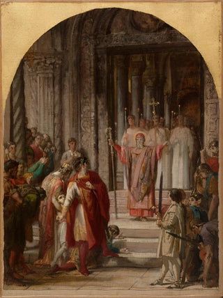 JulesEugne Lenepveu - Saint Ambroise interdit lentre du lieu saint lempereur Thodose coupable du meurtre des habitants dAntioche.webp