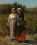 van twee jonge vrouwen die druiven plukken, studie voor het jaartal in Château Lagrange - Jules Breton — weergave van het kunstwerk