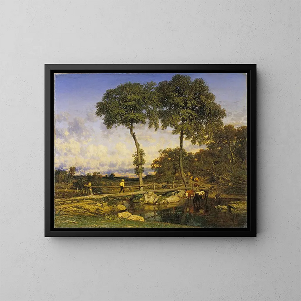 Oversteken van de brug - Jules Dupré — ingelijst kunstwerk aan de muur