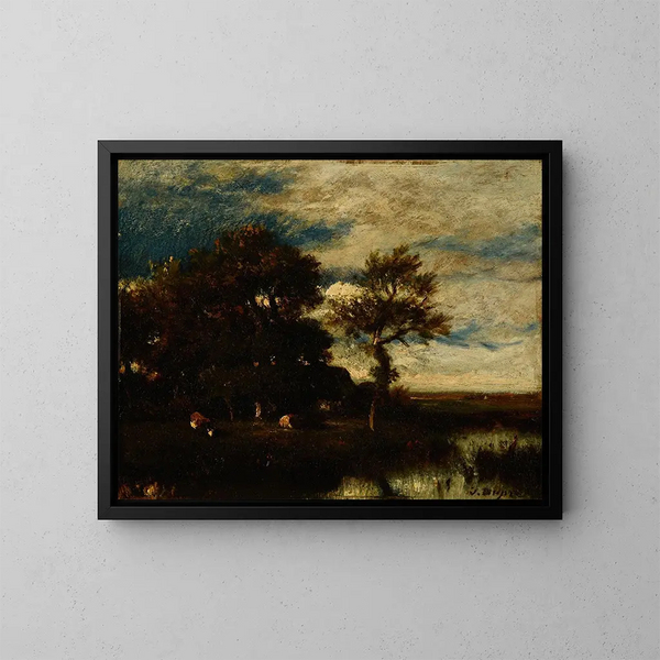 Landschap met waterloop - Jules Dupré — ingelijst kunstwerk aan de muur