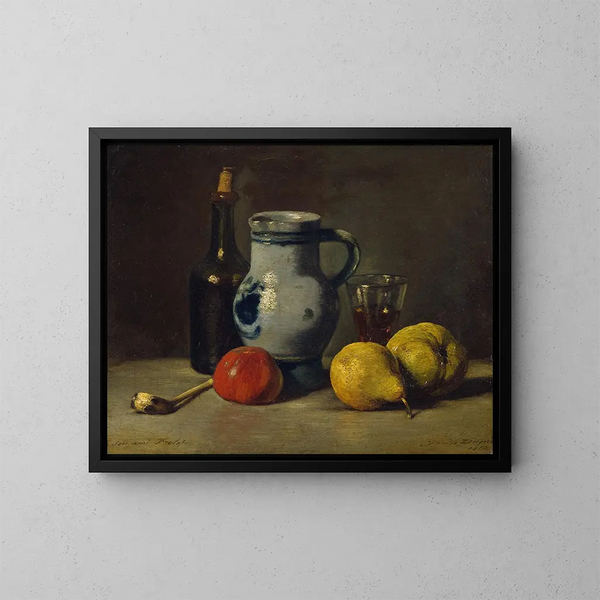Natuurstudie met een grijze kruik - Jules Dupré — ingelijst kunstwerk aan de muur