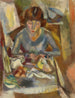 Hermine David voor de tafel - Jules Pascin — weergave van het kunstwerk