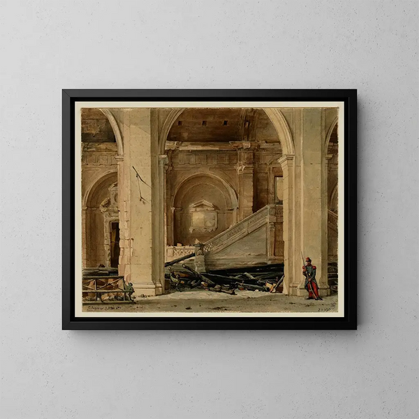 L'escalier du Palais de Justice après l'incendie de 1871 - Jules Richomme — ingelijst kunstwerk aan de muur