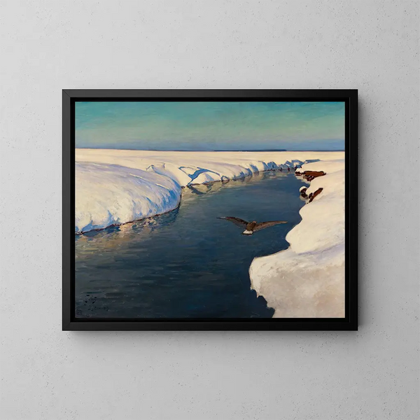 Landschap met rivier en vogel - Julian Fałat — ingelijst kunstwerk aan de muur
