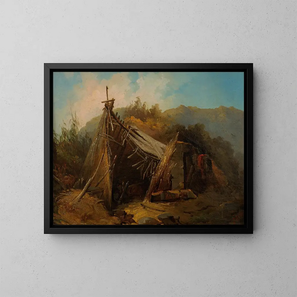 Landschapschilderij met een tent - Julie Wilhelmine Hagen-Schwarz — ingelijst kunstwerk aan de muur