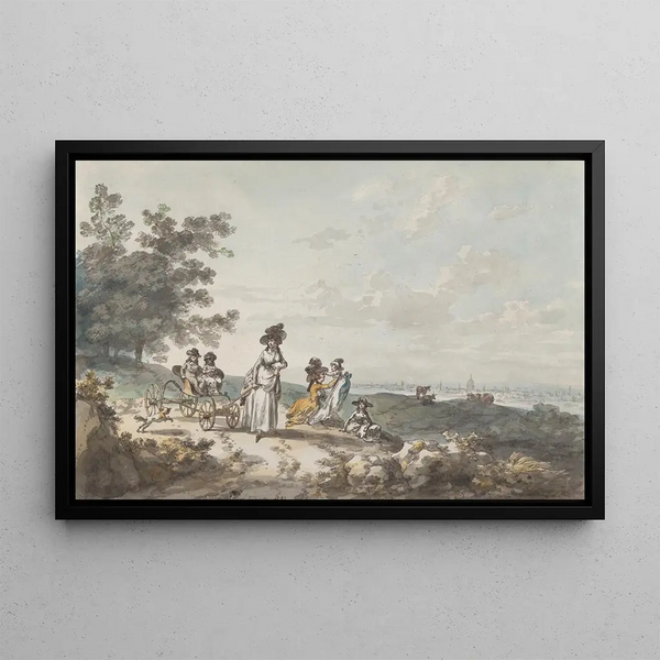 Julius Caesar Ibbetson - View of London with St Pauls in the Distance Woman and Children with a Baby Carriage.webp