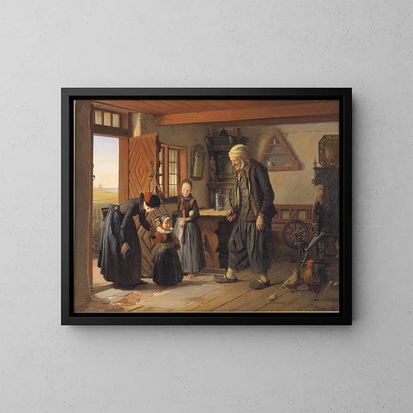 Bezoek aan grootvader - Julius Exner — ingelijst kunstwerk aan de muur