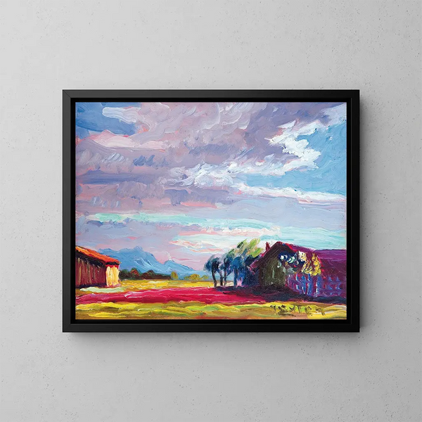 Zonsondergang schilderij - Julius Exter — ingelijst kunstwerk aan de muur