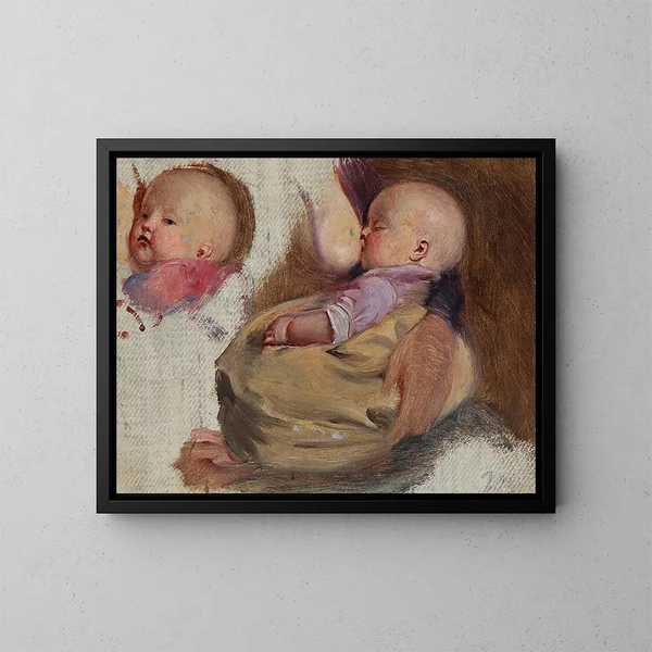 Studie van een zogend kind - Julius Friedländer — ingelijst kunstwerk aan de muur