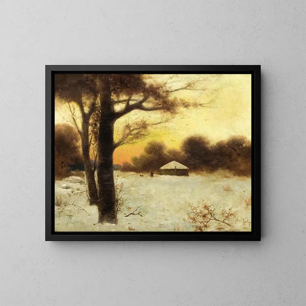 Winterhuisje - Julius Sergius Klever — ingelijst kunstwerk aan de muur