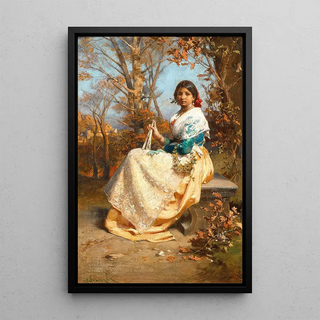 Julius Victor Berger - A Spanish Girl with Fan on a Park Bench.webp