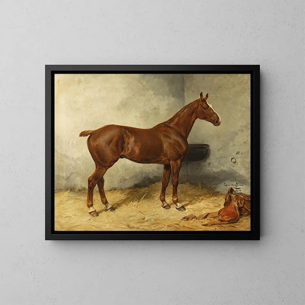 Een paard in een stallen - Julius von Blaas — ingelijst kunstwerk aan de muur