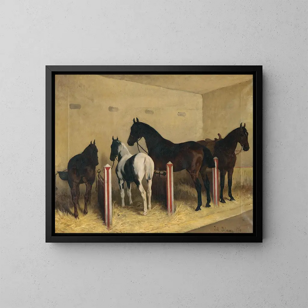 Paarden in de stallen - Julius von Blaas — ingelijst kunstwerk aan de muur