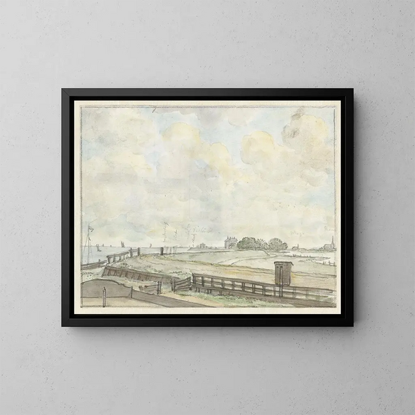 van het uitzicht op de dijk bij Amsterdam - Jurriaan Andriessen — ingelijst kunstwerk aan de muur