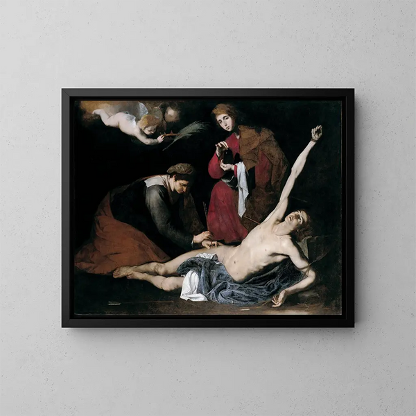 Sint Sebastiaan verzorgd door heilige vrouwen - Jusepe de Ribera — ingelijst kunstwerk aan de muur