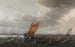 van een Estuarium met lichte boten bij sterke wind, uitzicht op Haarlem op afstand - Justus de Verwer — weergave van het kunstwerk
