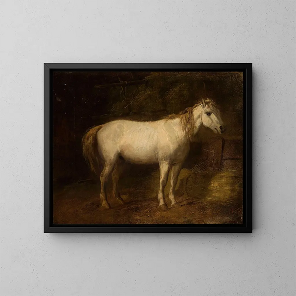 Paard in de stallen - Józef Brodowski — ingelijst kunstwerk aan de muur
