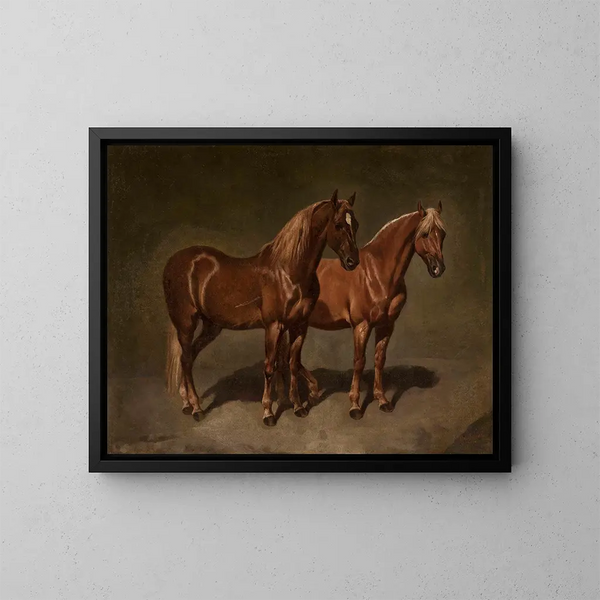 Twee paarden - Józef Brodowski — ingelijst kunstwerk aan de muur