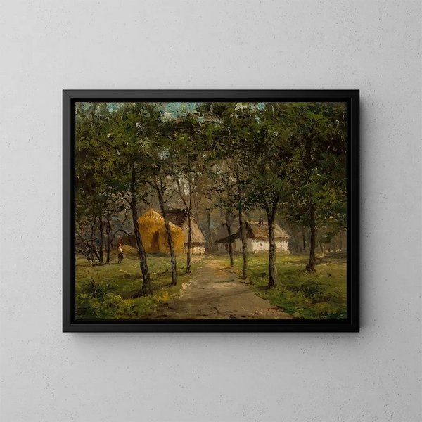 Landschap met huizen tussen bomen - Józef Marszewski — ingelijst kunstwerk aan de muur