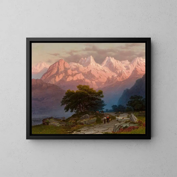 Landschap met bergen en figuren - Józef Marszewski — ingelijst kunstwerk aan de muur