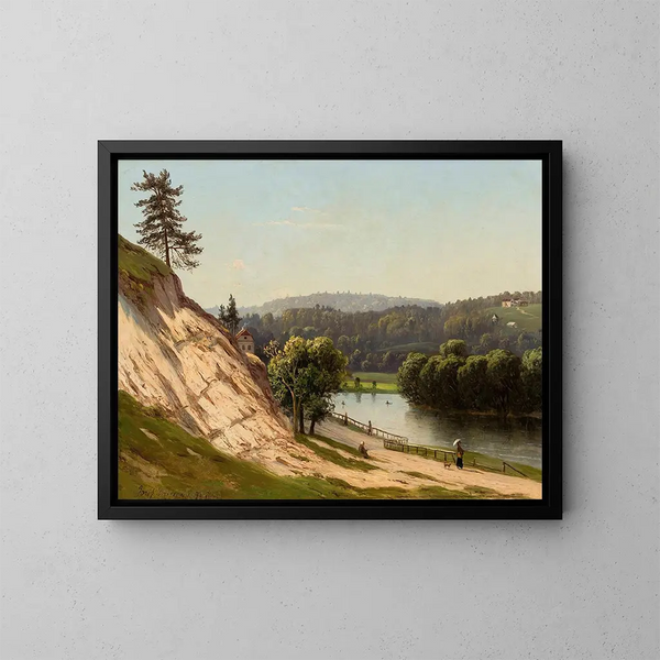 Landschap bij de rivier Vilnius - Józef Marszewski — ingelijst kunstwerk aan de muur