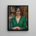 portret van een vrouw met een groen trui - Józef Pankiewicz — ingelijst kunstwerk aan de muur