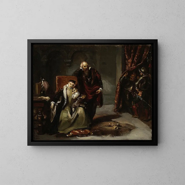 Catherine Jagellon met haar zoon Sigismond gevangen in het kasteel van Gripsholm - Józef Simmler — ingelijst kunstwerk aan de muur