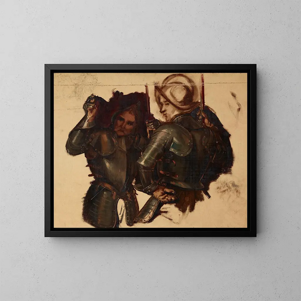 Studie van bewapende wachters voor het schilderij Catherine Jagellon in de gevangenis van Gripsholm - Józef Simmler — ingelijst kunstwerk aan de muur