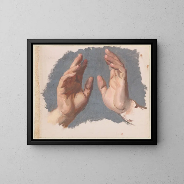 Studie van de twee handen van de bisschop voor het schilderij De eed van koningin Jadwiga - Józef Simmler — ingelijst kunstwerk aan de muur