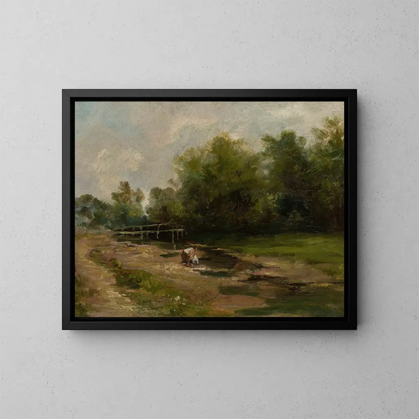 Landschapschilderij - Józef Szermentowski — ingelijst kunstwerk aan de muur