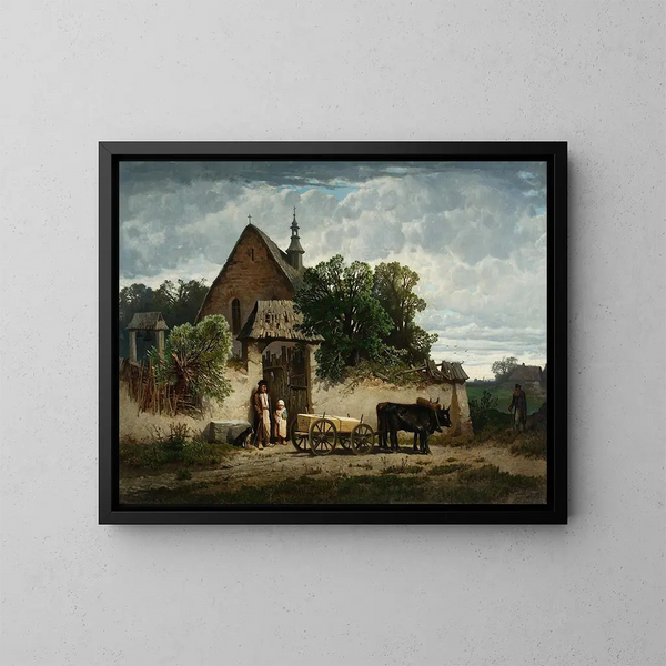 Begrafenis van een boer - Józef Szermentowski — ingelijst kunstwerk aan de muur