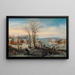 Landschap in de winter met vele figuren in een dorp - Karel Beschey — ingelijst kunstwerk aan de muur