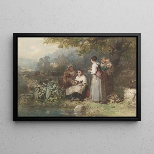 Karel Frans Philippeau - Groepje hengelende Italiaanse vrouwen.webp