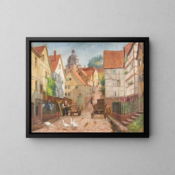 Allée in de historische stad Marburg - Karl Armbrust — ingelijst kunstwerk aan de muur
