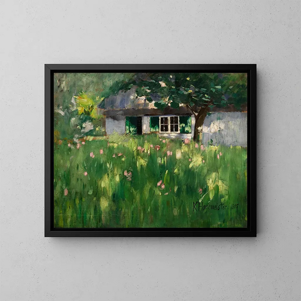 van het huis van boeren nabij Ferch - Karl Hagemeister — ingelijst kunstwerk aan de muur