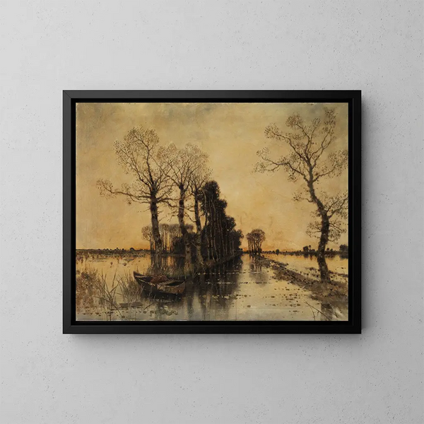 Landschap van veenmoerassen met overstroomde oprit - Karl Heffner — ingelijst kunstwerk aan de muur