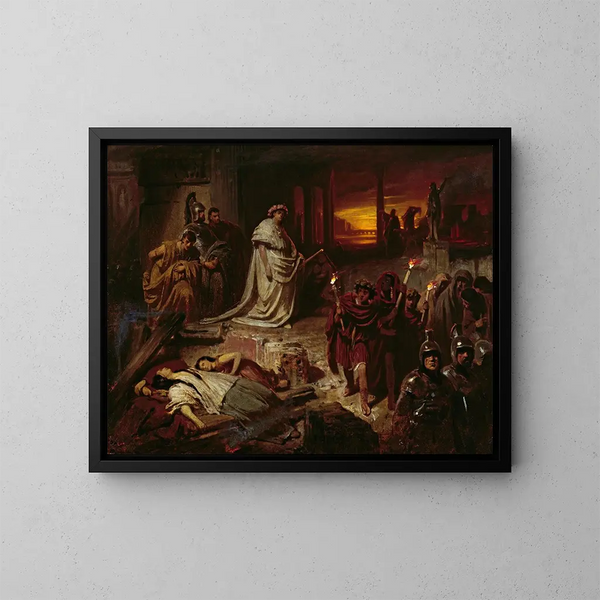 Néron op de ruïnes van Rome - Karl Theodor von Piloty — ingelijst kunstwerk aan de muur