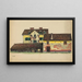 Onbekend schilderij huizen met schuur in hout - Karl Wiener — ingelijst kunstwerk aan de muur